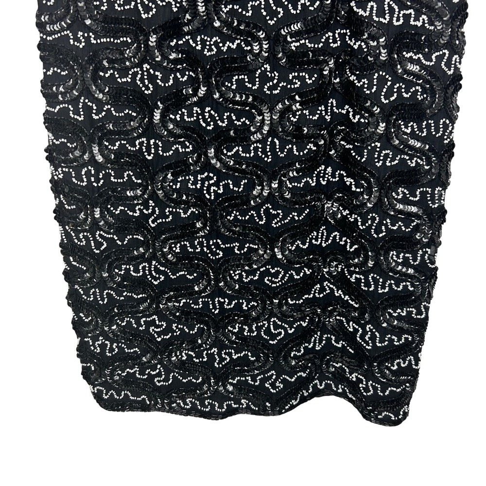 Adrianna Papell Evening Dress Womens 4 Black Sequin Beaded Keyhole Back Cocktail - Picture 4 of 12